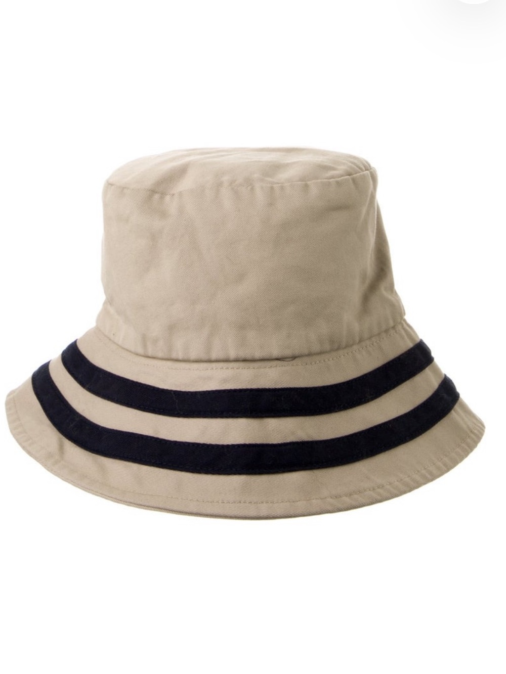 Janessa Leone Bucket Hat Beige with Navy Stripes Cotton EUC